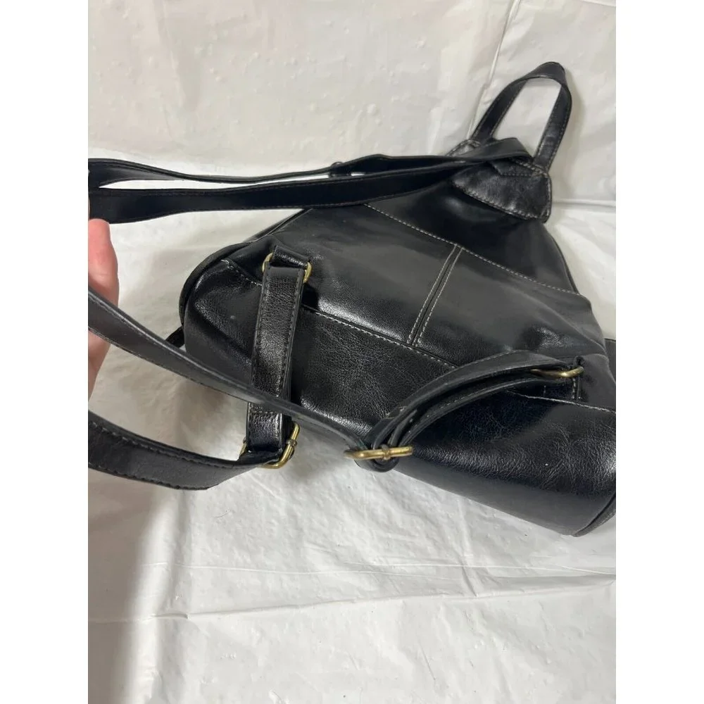Aurielle Smooth Black Leather Backpack Purse _2